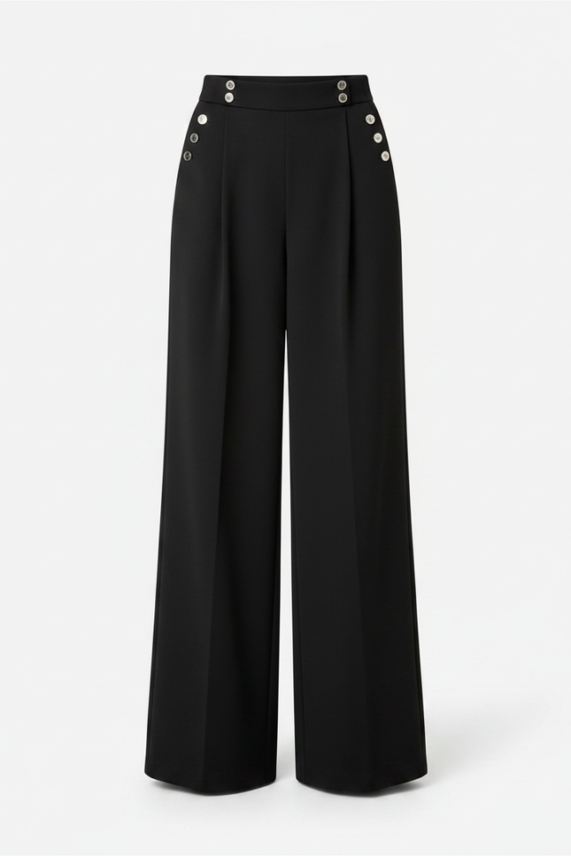 Pantalon Noir Taille Haute Fluide - Polyester - vue 3