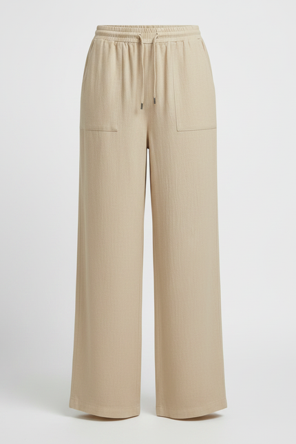 Pantalon Fluide Beige Cordon Ample Décontracté - Lin - vue 3