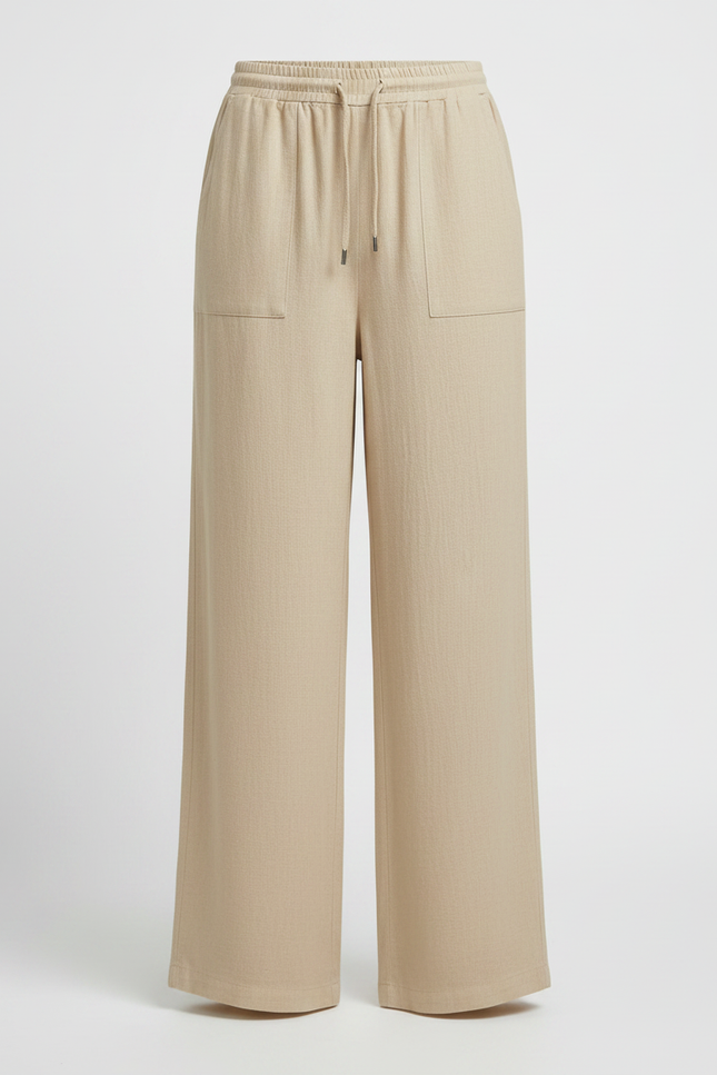 Pantalon Fluide Beige Cordon Ample Décontracté - Lin - vue 3