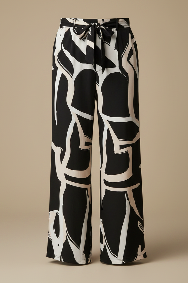 Pantalon Fluide Imprimé Abstrait Noir Blanc Ample - Viscose - vue 3