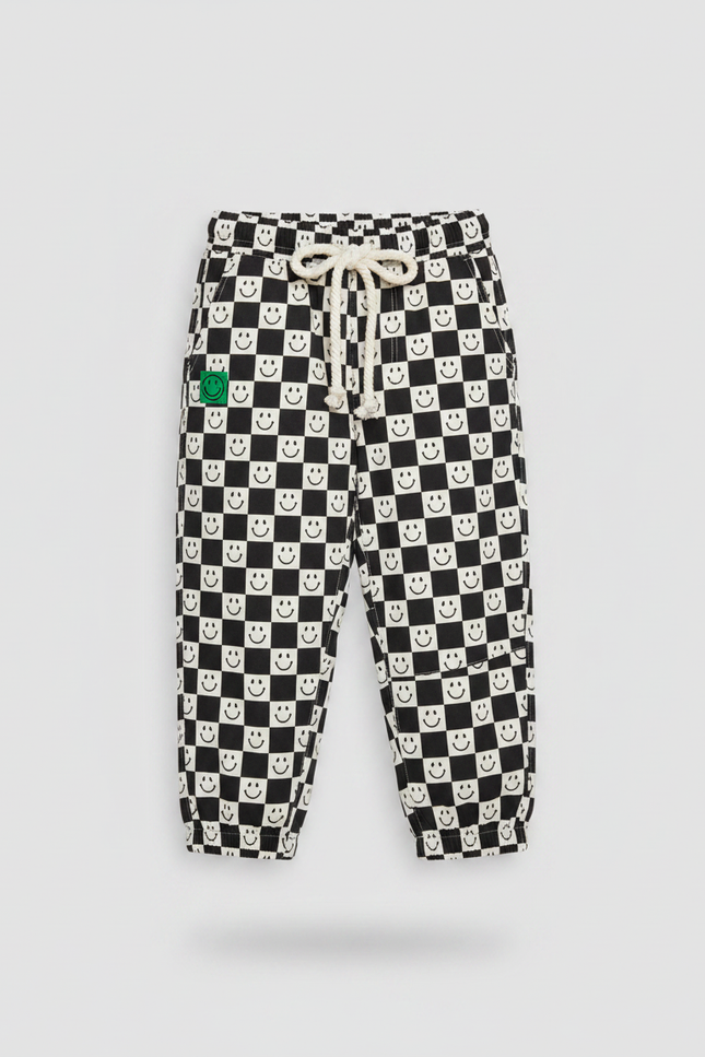 Pantalon Fluide Échec Noir Blanc Ample Garçon - Imprimé Viscose - vue 3