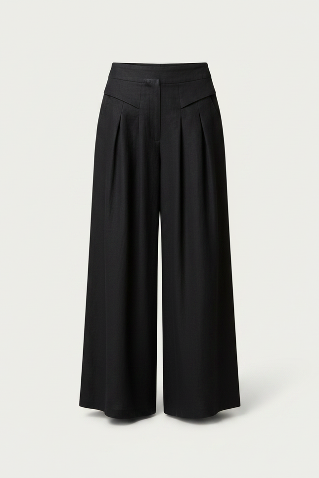 Pantalon Jupe Fluide Femme - Noir Lin - vue 3