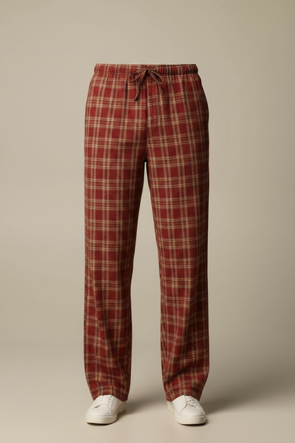 Pantalon Fluide Carreaux Rouges Ample Cordon Décontracté Homme - Coton - vue 3