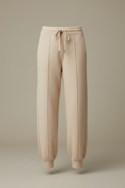 Pantalon Fluide Beige Maille Ample Cordon Décontracté - vue 3