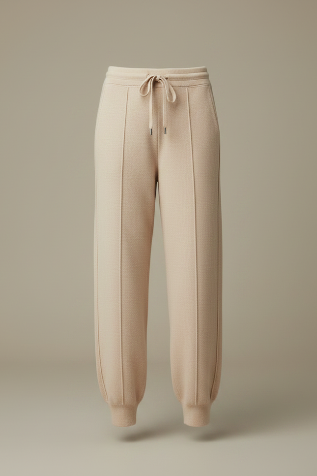 Pantalon Fluide Beige Maille Ample Cordon Décontracté - vue 3