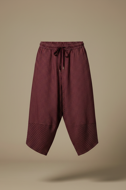 Pantalon Fluide Rayé Bordeaux Ample Coton Lin - vue 3