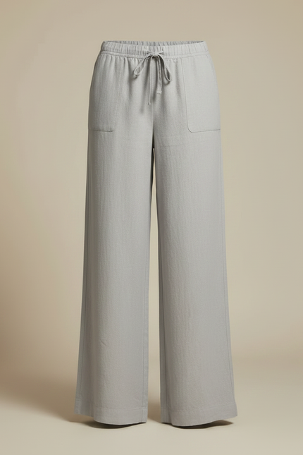 Pantalon Fluide Gris Clair Ample Coton Lin Femme - vue 3