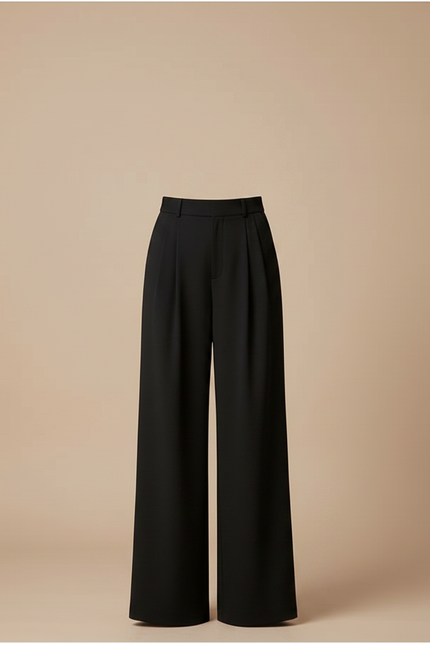 Pantalon Fluide Noir Ample Taille Haute Plissé Chic - Polyester - vue 3