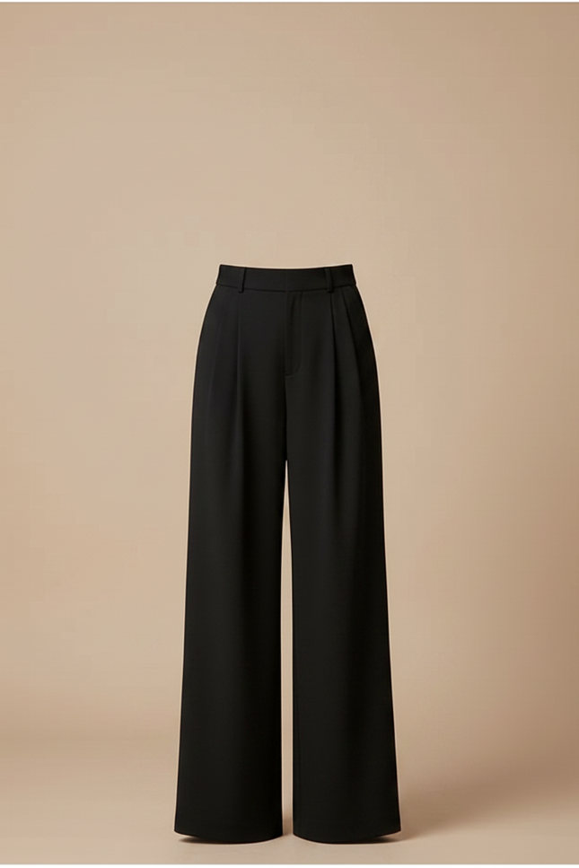 Pantalon Fluide Noir Ample Taille Haute Plissé Chic - Polyester - vue 3
