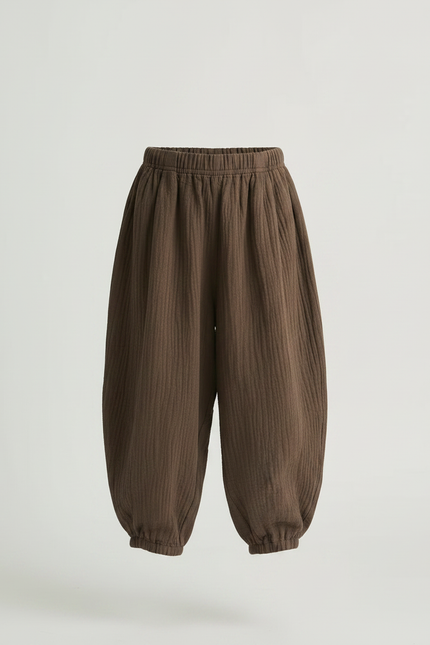 Pantalon Fluide Marron Coton Confortable Ample Enfant - vue 3