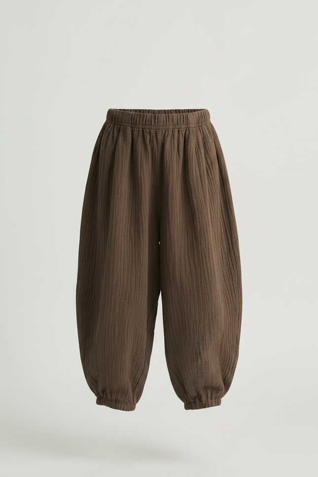 Pantalon Fluide Marron Coton Confortable Ample Enfant - vue 3