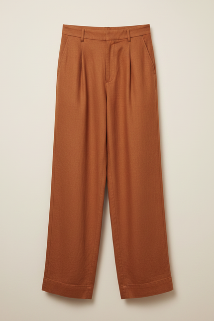 Pantalon Fluide Lin Coton Ample Carotte Orange - vue 3