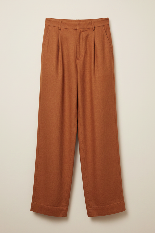 Pantalon Fluide Lin Coton Ample Carotte Orange - vue 3