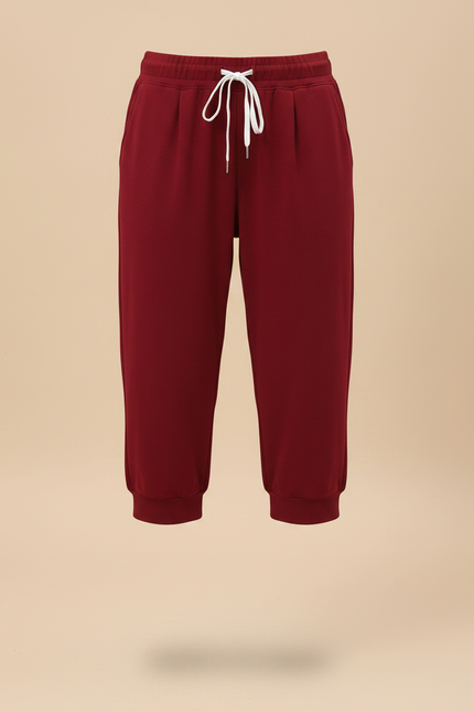 Pantalon Fluide Rouge Ample Cordon Décontracté Capris - Bordeaux Molleton - vue 3