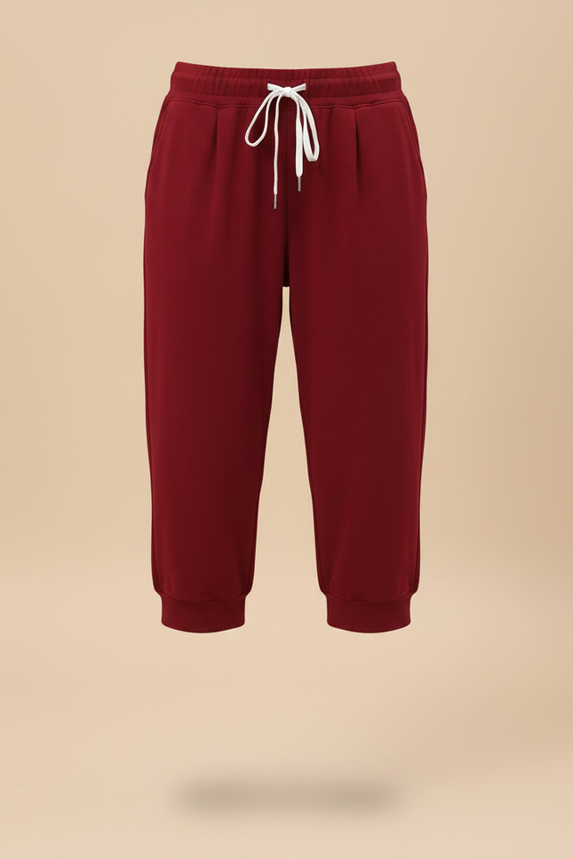 Pantalon Fluide Rouge Ample Cordon Décontracté Capris - Bordeaux Molleton - vue 3