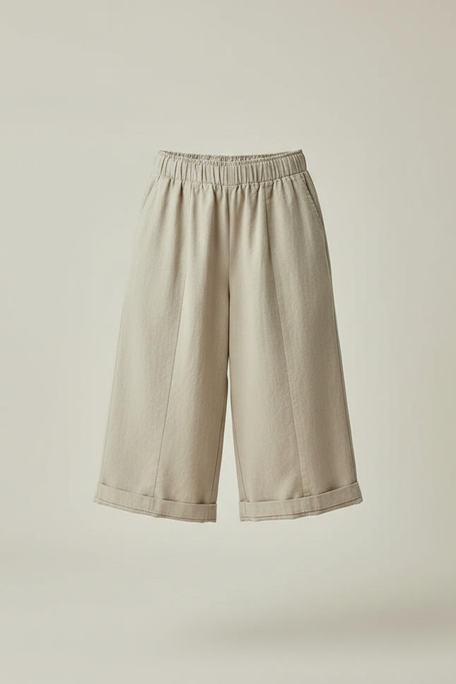Pantalon Fluide Fille Beige Coupe Ample Lin - vue 2