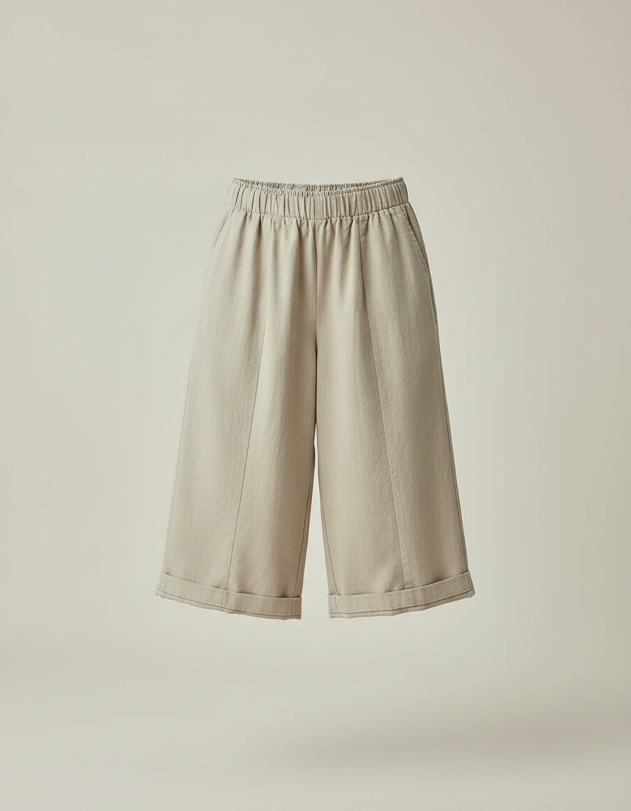 Pantalon Fluide Fille Beige Coupe Ample Lin - vue 2