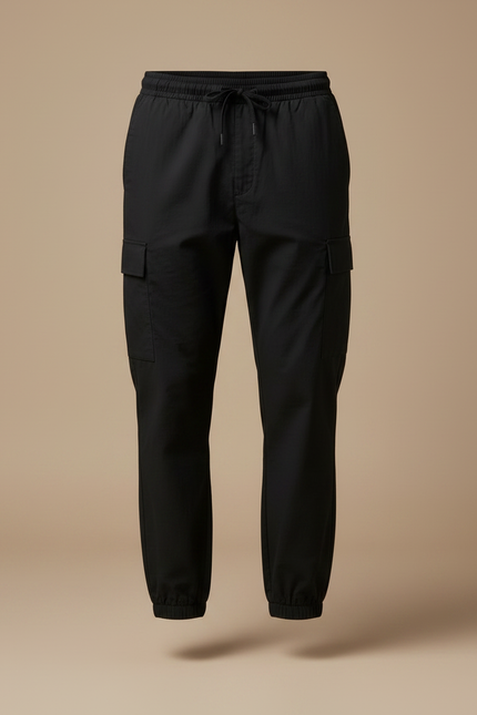 Pantalon Fluide Cargo Noir Cordon Ample Homme - Polyester - vue 3