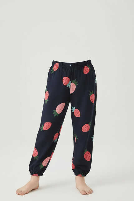 Pantalon Fluide Bleu Marine Fraises Enfant Coton - vue 3