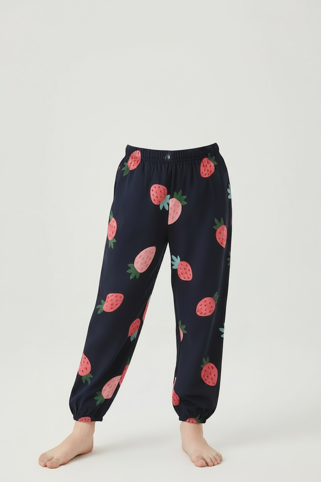 Pantalon Fluide Bleu Marine Fraises Enfant Coton - vue 3