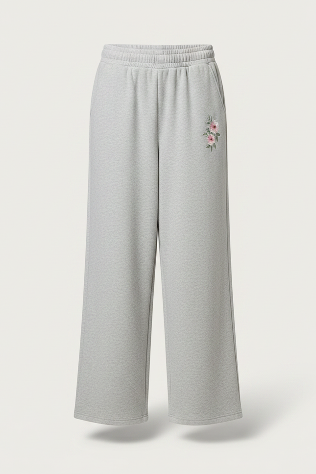 Pantalon Fluide Gris Ample Brodé Fille Doux - Molleton - vue 3