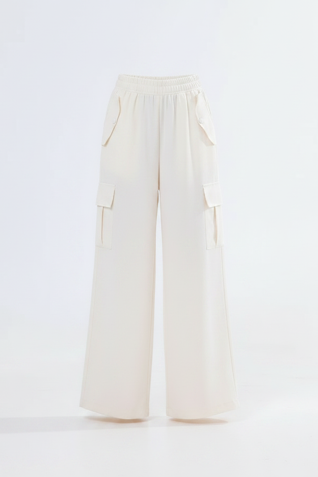 Pantalon Fluide Écru Cargo Ample Enfant Décontracté - Beige Viscose - vue 3
