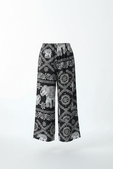 Pantalon Fluide Noir Ample Imprimé Éléphants Fille - Viscose - vue 3