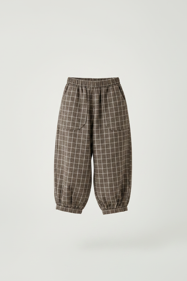 Pantalon Fluide Carreaux Marron Ample Enfants - Laine - vue 3