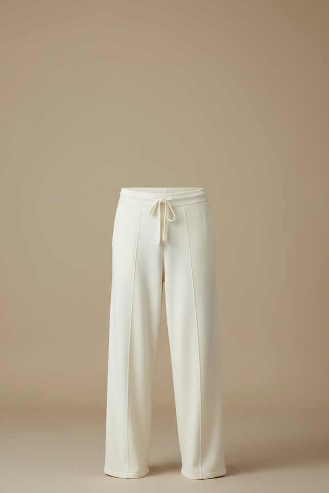 Pantalon Fluide Crème Ample Tricoté Décontracté Homme - Beige Maille - vue 3