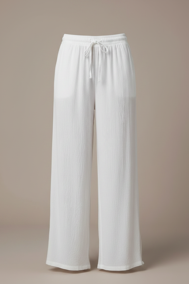 Pantalon Fluide Blanc Ample Coton Lin Femme - vue 3