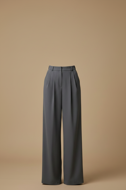 Pantalon Fluide Gris Ample Droit Élégant Femme - Polyester - vue 3