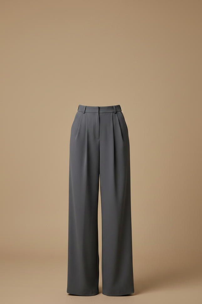 Pantalon Fluide Gris Ample Droit Élégant Femme - Polyester - vue 3