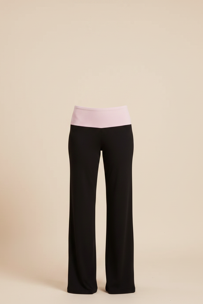 Pantalon Fluide Noir Ample Bande Rose Décontracté - Viscose - vue 3