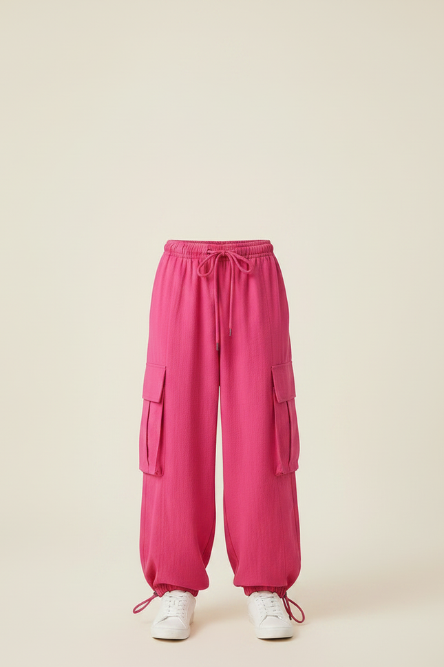 Pantalon Fluide Rose Cargo Ample Enfant Décontracté - Viscose - vue 3