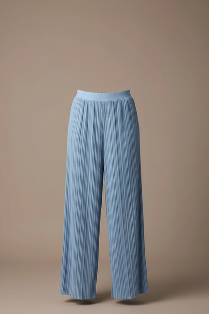 Pantalon Fluide Bleu Ciel Plissé Ample Décontracté Femme - Polyester - vue 3