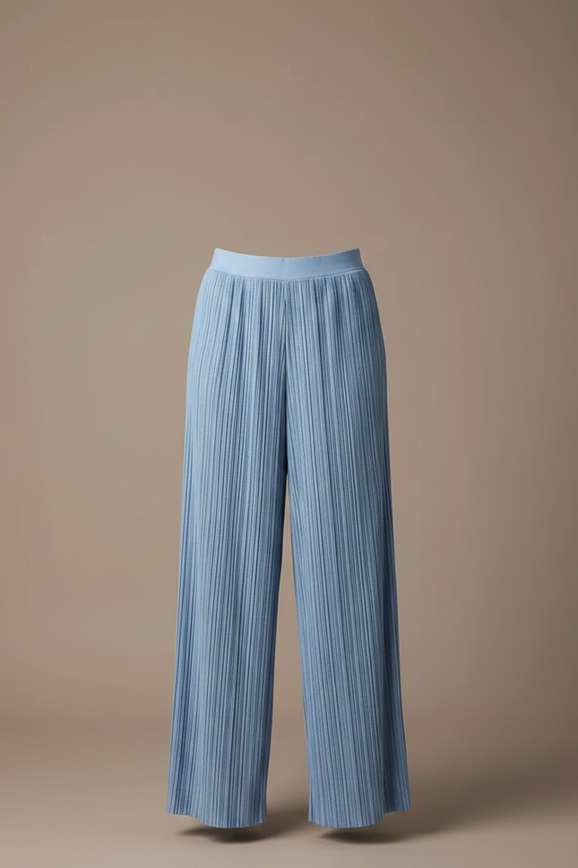 Pantalon Fluide Bleu Ciel Plissé Ample Décontracté Femme - Polyester - vue 3