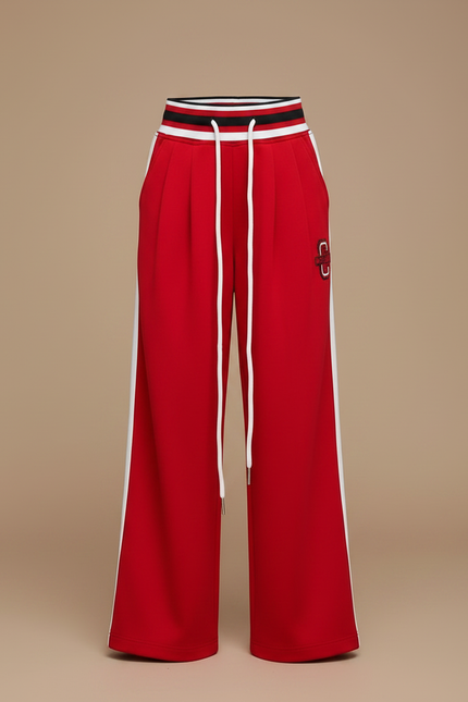 Pantalon Fluide Rouge Ample Décontracté Rayures Blanches - Molleton - vue 3