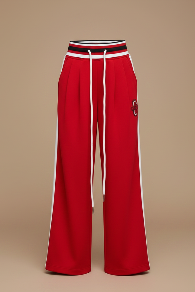 Pantalon Fluide Rouge Ample Décontracté Rayures Blanches - Molleton - vue 3