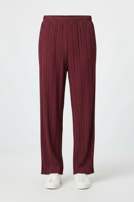 Pantalon Fluide Plissé Ample Bordeaux Homme Décontracté - Polyester - vue 3