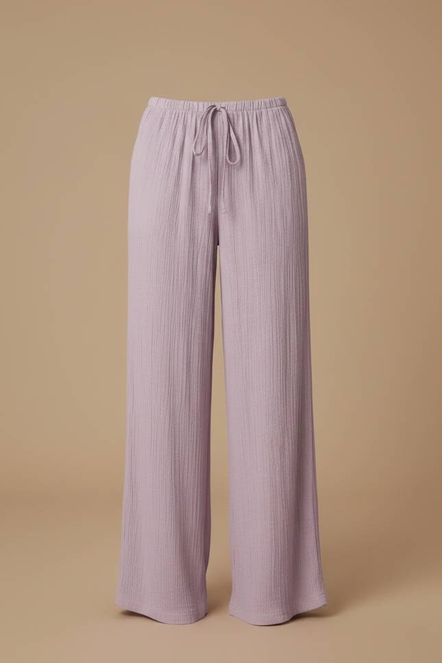 Pantalon Fluide Ample Mauve Texturé Cordon Décontracté Femme - Violet Viscose - vue 3