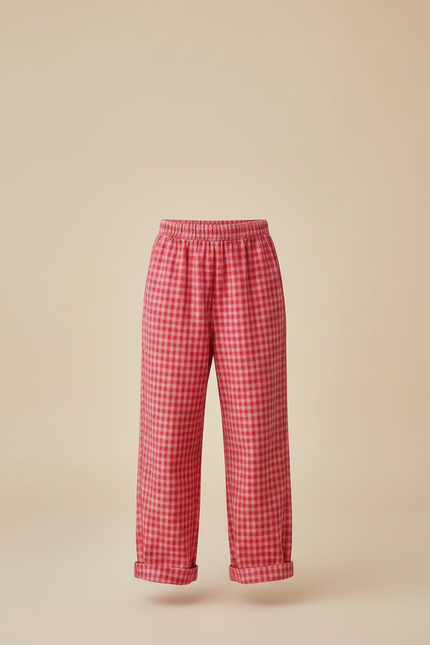 Pantalon Fluide Carreaux Rouge Ample Confortable Enfant - Coton - vue 3