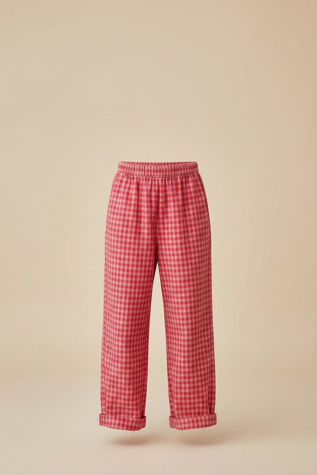Pantalon Fluide Carreaux Rouge Ample Confortable Enfant - Coton - vue 3
