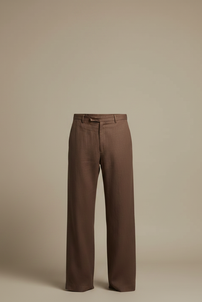 Pantalon Fluide Marron Lin Large Décontracté Homme - vue 3