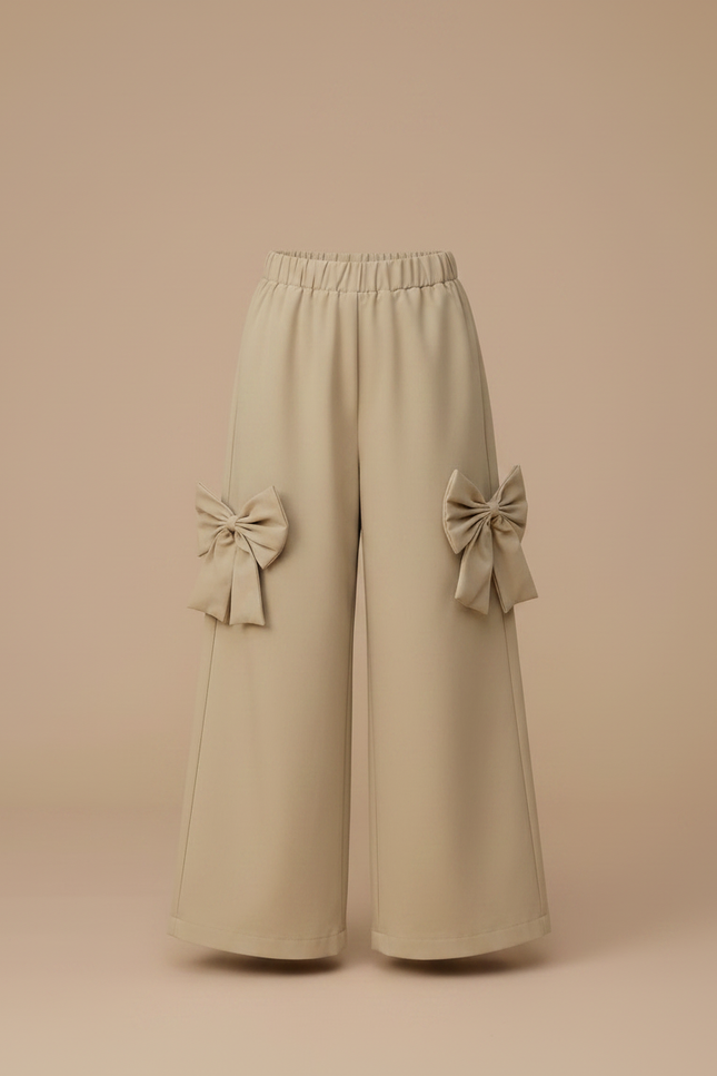 Pantalon Fluide Beige Large Nœuds Décoratifs Fille - Polyester - vue 3