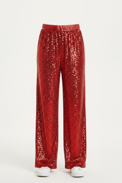 Pantalon Fluide Rouge Pailleté Ample Large Enfant - Polyester - vue 3