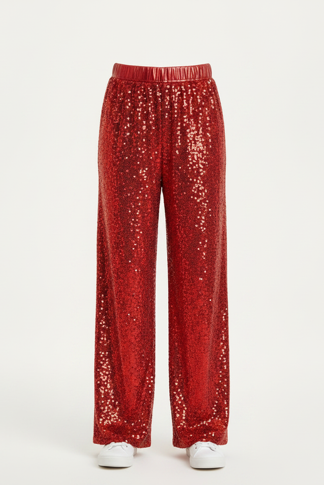 Pantalon Fluide Rouge Pailleté Ample Large Enfant - Polyester - vue 3
