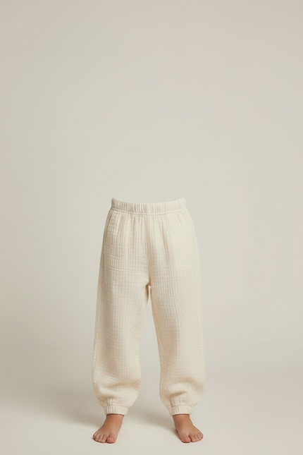 Pantalon Fluide Écru Coton Ample Décontracté Enfant - Beige - vue 3