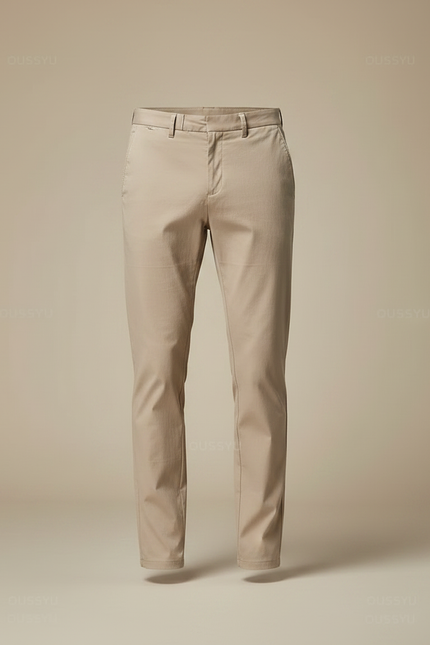 Pantalon Fluide Beige Coton Slim Stretch Décontracté Homme - vue 3