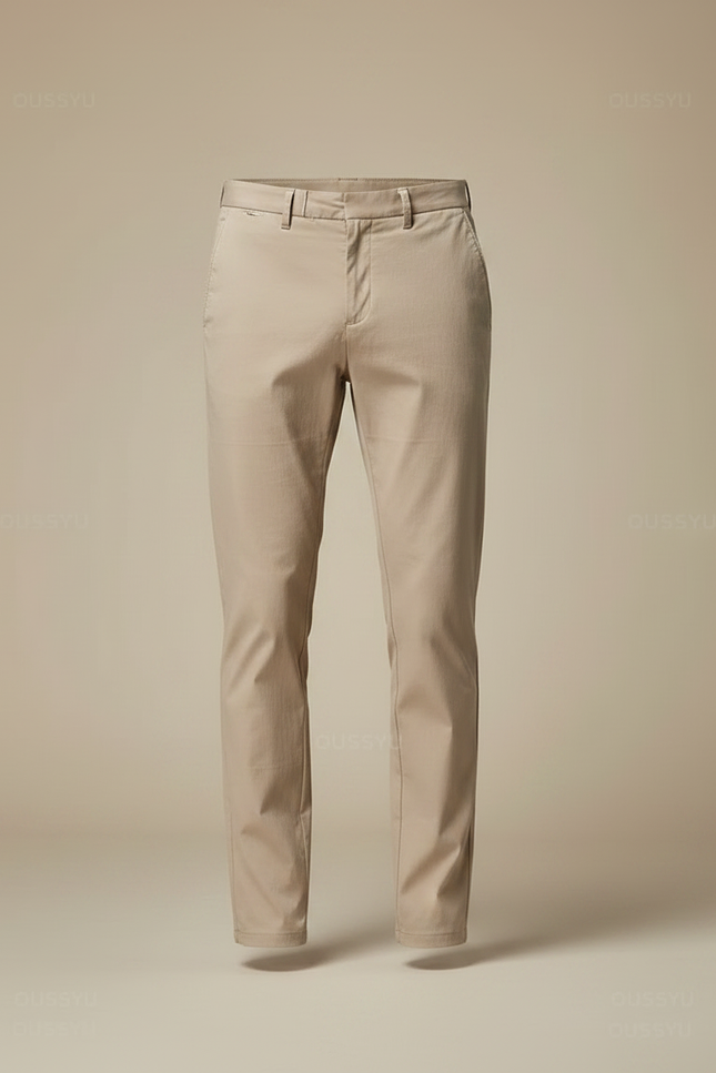 Pantalon Fluide Beige Coton Slim Stretch Décontracté Homme - vue 3