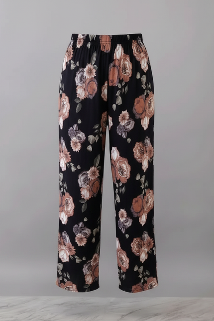 Pantalon Fluide Noir Floral Ample Doux Confortable - Viscose - vue 3